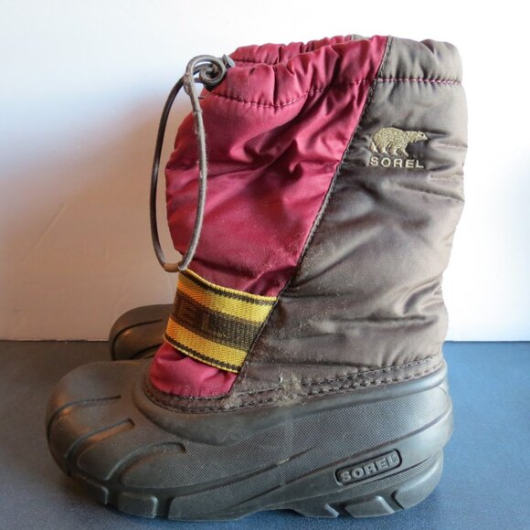 Sorel Children's Boots Slip On Brown/Maroon Rubber & Nylon Extra Lining Size 2 - Picture 3 of 10
